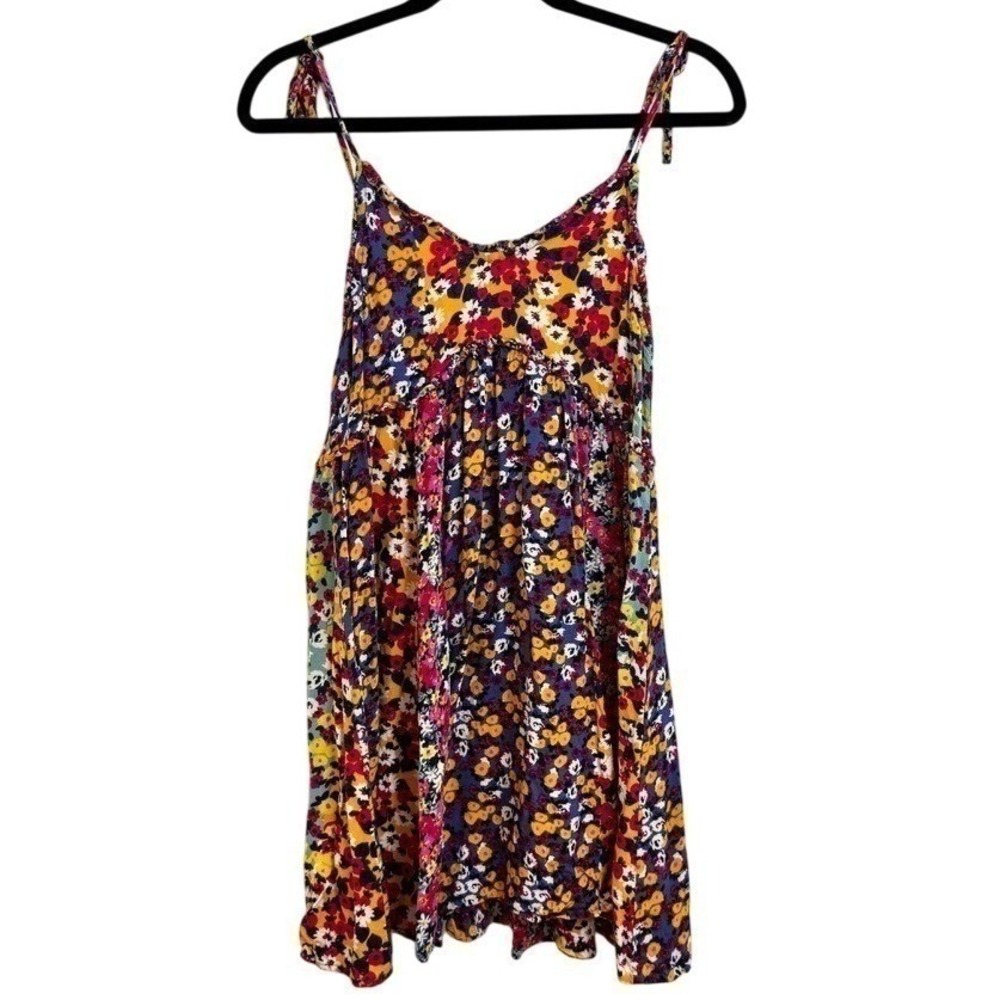 Patrons of Peace Ditsy Floral Babydoll Mini Dress S Boho Festival Colorful Beach